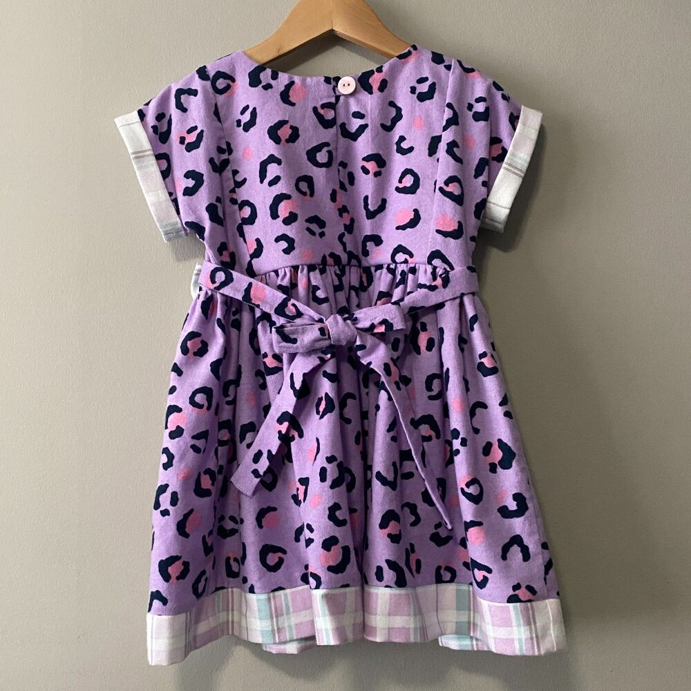 Handmade Children's 100% Cotton Flannelette Purple Pink Leopard Plaid Dress - Picture 2 of 14